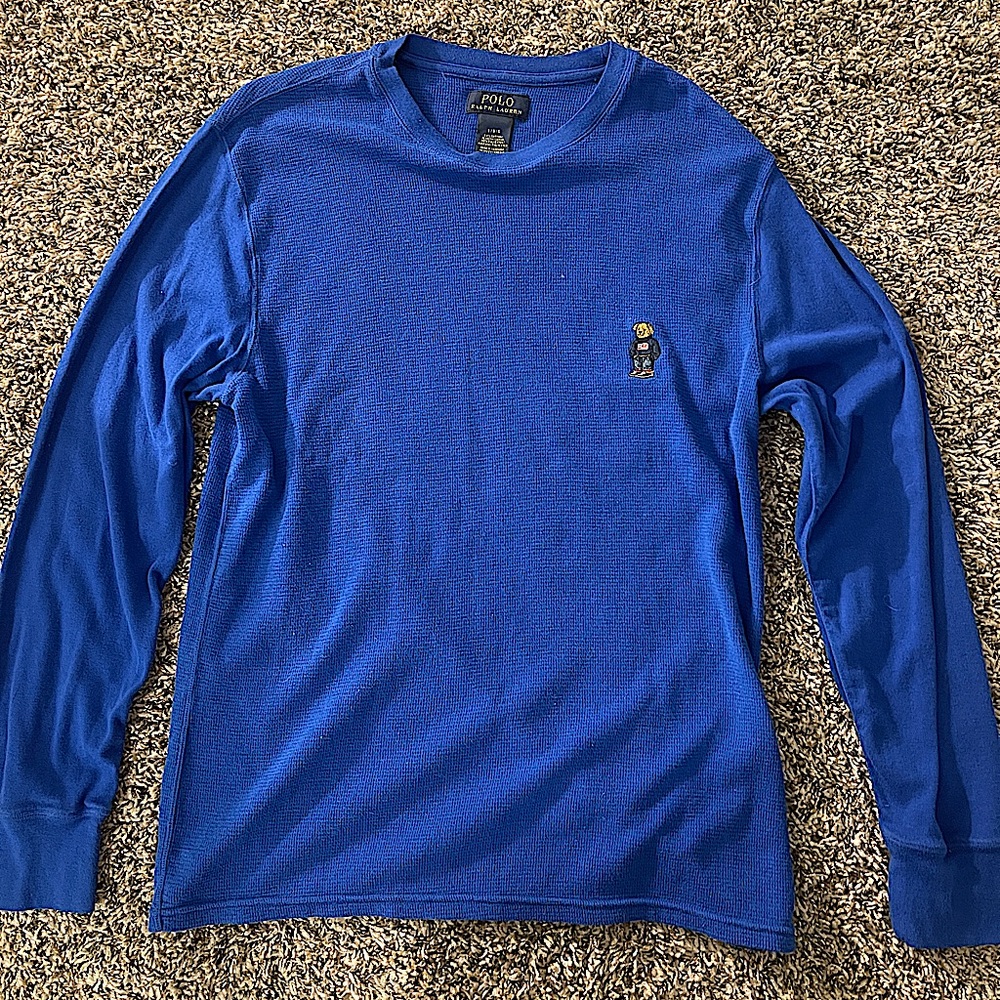 Mens Polo Ralph Lauren Flag Bear Thermal Waffle Knit Long Sleeve Sweater Size L